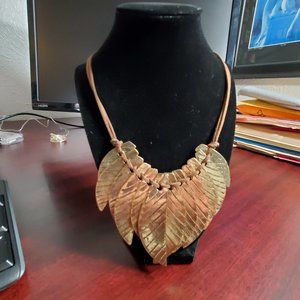 3for$35 Brown Leather Gold tone necklace